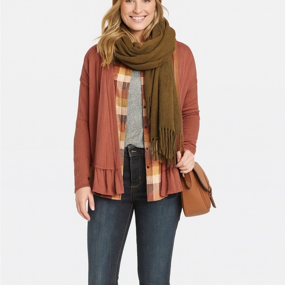 Maurices Women’s Solid Ruffle Hem Open Front Cardigan - Picture 1 of 7